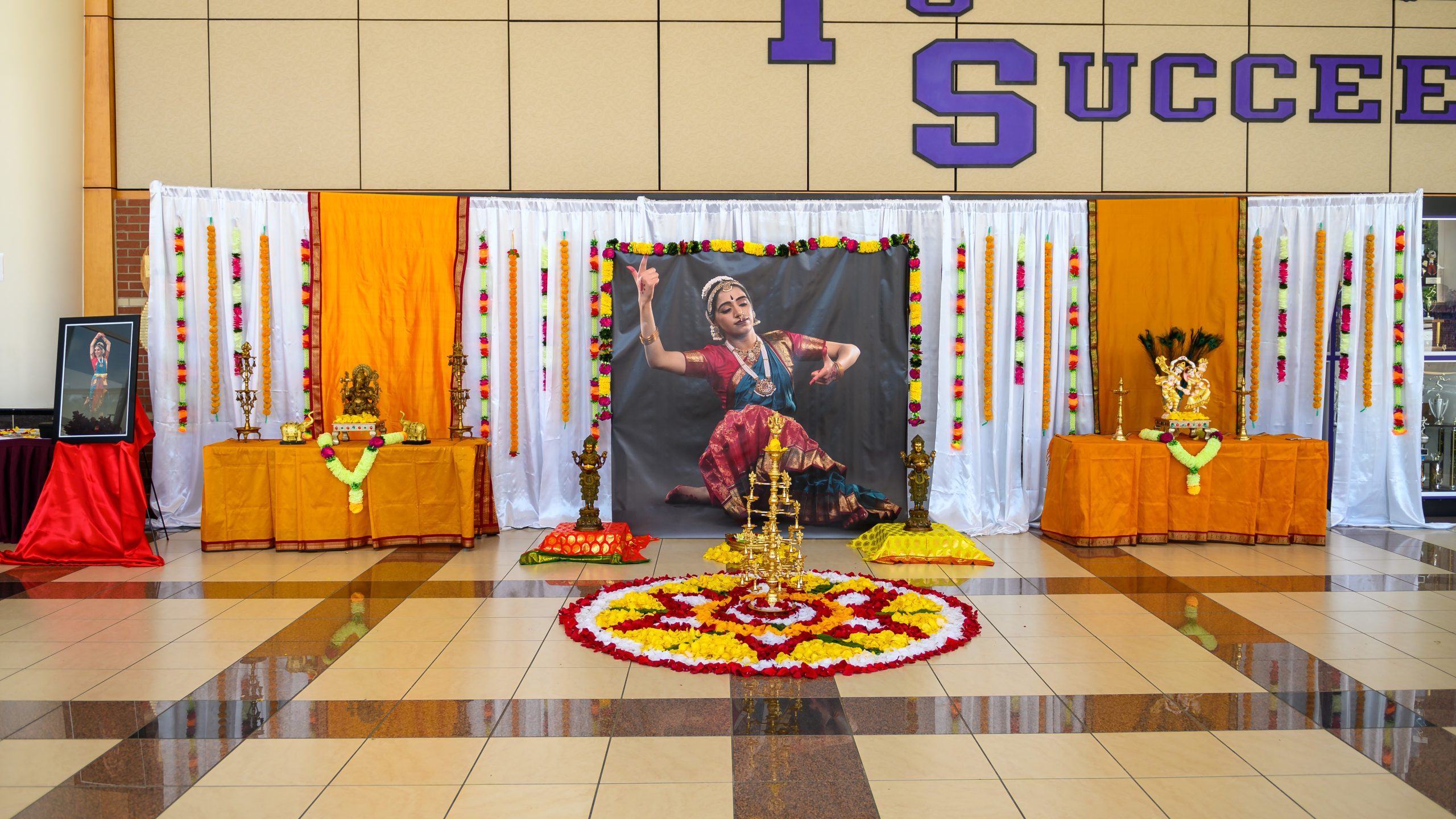 Arangetram decorations in Duluth High School , Atlanta